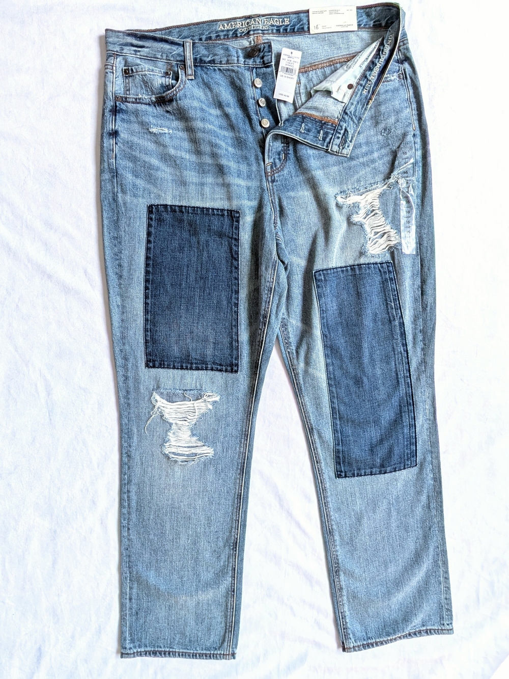 Womens American Eagle 16 Short Vintage High Rise Jeans Patchwork Distressed